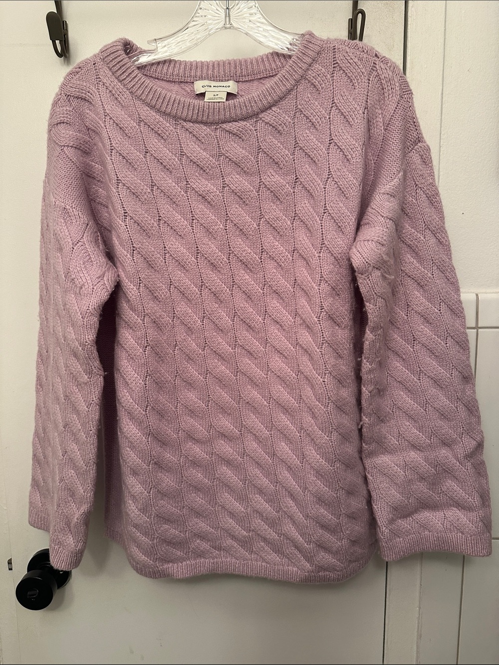 Club Monaco Cable Knit Crewneck Sweater in Light Lavender